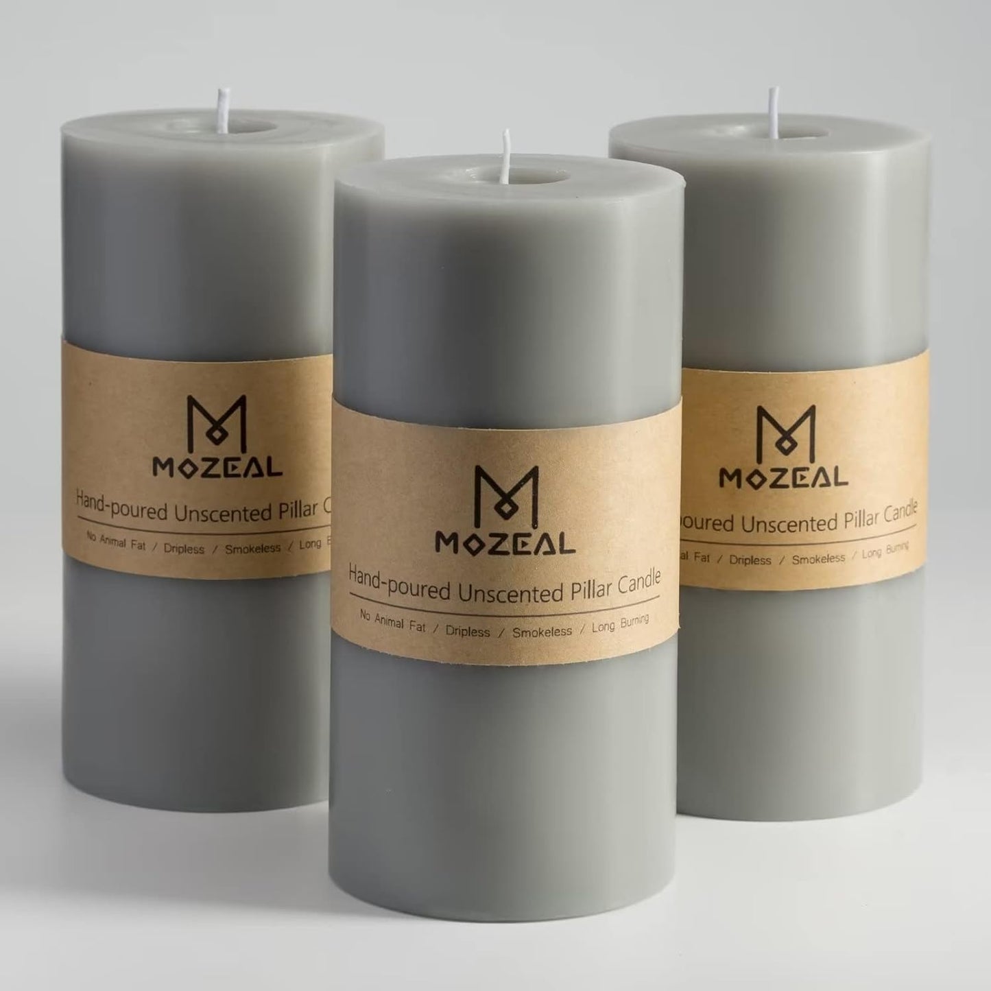 MOZEAL 3" x 4" Hand-Poured Unscented Candle,Dripless Pillar Candle Set of 3,Long Clean Burning,Approx 72 Hours Burn Time,Rustic Country Style,Wedding,Dinner,Christmas and Home Decor,White