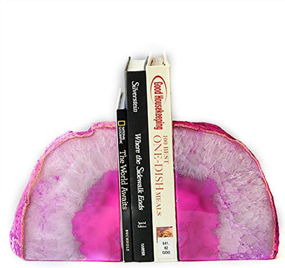 JIC Gem Dyed Blue Agate Bookends Geode Decorative Book Ends for Heavy Books with Rubber Bumpers for Office and Home Decoration Polished Small Size 2 to 3 Lbs
