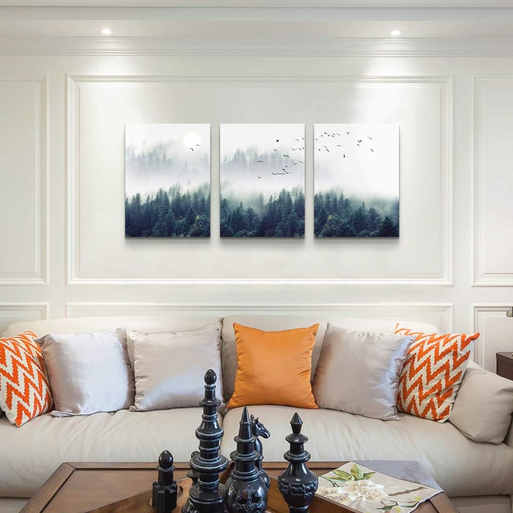 MHARTK66 Wall Art for Living Room Modern Wall Decor for Bedroom Office Decor Abstract Mountain Forest Landscapes Ink Painting 3 Piece Framed Canvas Art Prints Ready to Hang Wall Pictures Home Decor