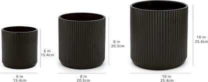 Amazon Basics Fluted Ceramic Round Planter with Drainage Hole, Indoor Outdoor Flower Pot, 10-inch, White