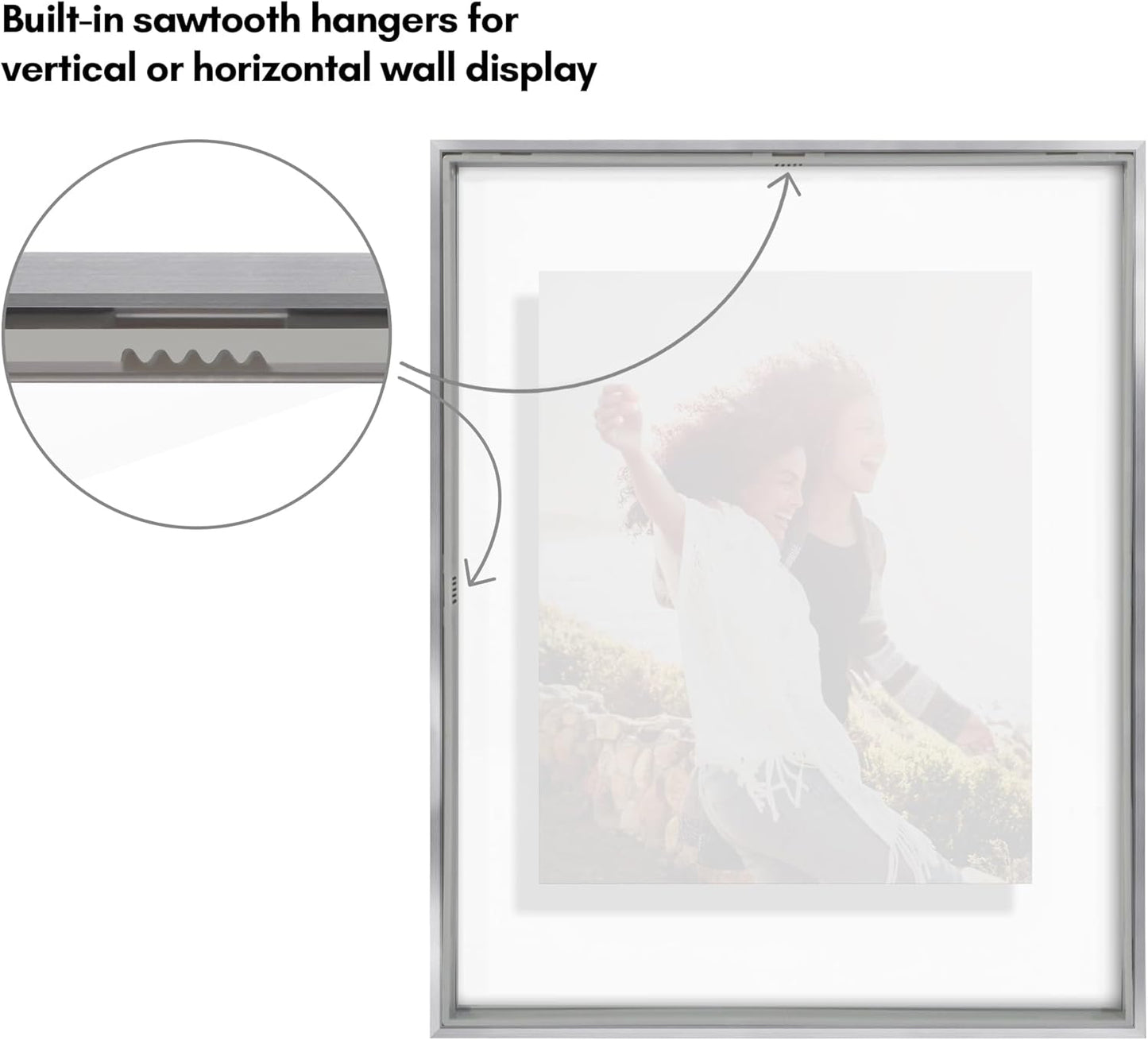 Americanflat Aluminum 11x14 Floating Picture Frame with Shatter-Resistant Glass - Use as 8x10 Picture Frame or Display 11x14 Photo - Signature Float Collection - Photo Frames for Wall Display - Black