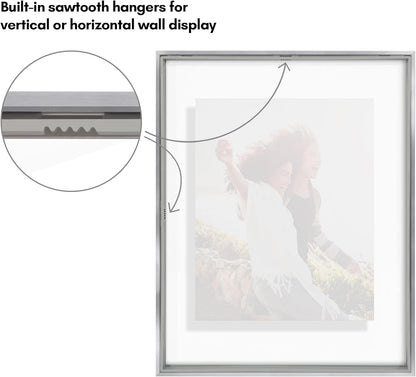 Americanflat Aluminum 11x14 Floating Picture Frame with Shatter-Resistant Glass - Use as 8x10 Picture Frame or Display 11x14 Photo - Signature Float Collection - Photo Frames for Wall Display - Black