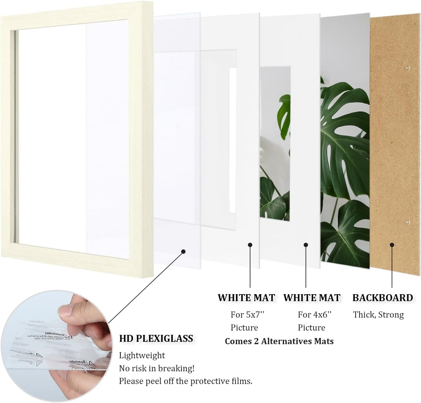 Egofine 8x10 Picture Frames Set of 4, Made of Solid Wood Covered by Plexiglass 4x6 and 5x7 with Mat or 8x10 without Mat, for Table Top Display and Wall Mounting Photo Frame Black