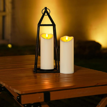 Homemory 6"x3" Outdoor Waterproof Flameless Candles, LED Candles, Battery Operated Candles with Remote and Timers, Electric Fake Plastic Pillar Candles, Ivory White, Set of 2