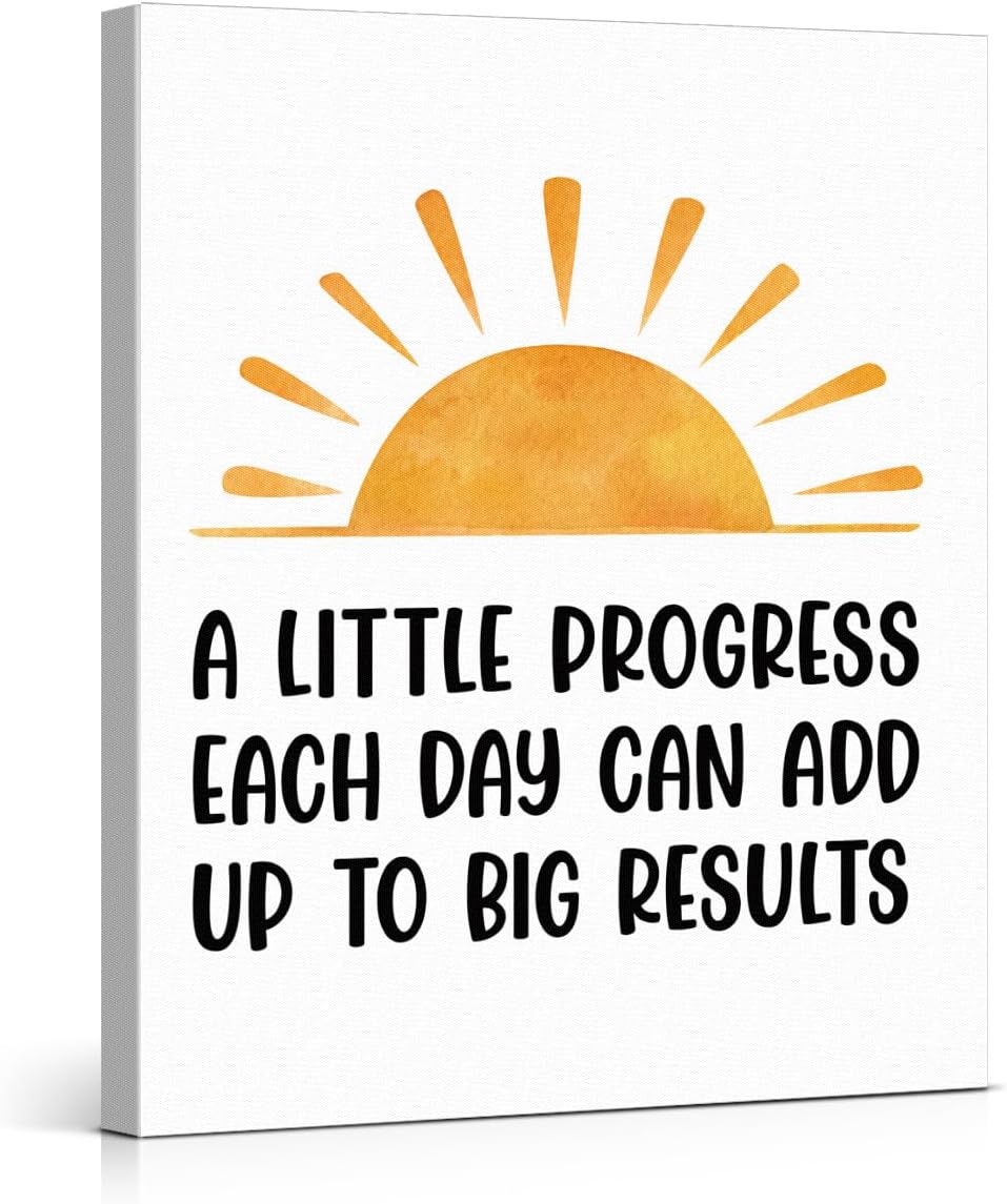 Inspirational Farmhouse Canvas Print Wall Art Decor One Small Positive Thought in the Morning Can Change Your Whole Day Sign Painting Plaque Rustic Home Decoration (8 X 8 Inches, Framed)