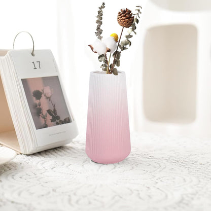 White Ceramic Vase, GUKJOB Small Cute Flower Vase for Pampas Grass, Home, Living Room, Dining Table, Farmhouse, Office Decor, Bedroom, Table, and Kitchen Shelf (White)