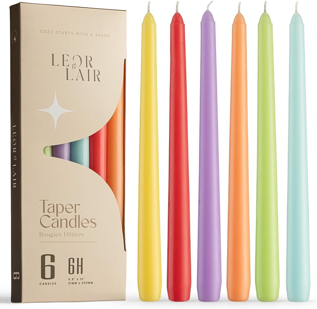 Leor & Lair Spring Taper Candles - 6 Pack - 10" Decorative Spring Candle Sticks with 6 Hour Burn Time - Easter Candlesticks for Easter Decor, Summer, Birthday Party & Celebrations