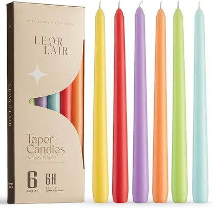 Leor & Lair Spring Taper Candles - 6 Pack - 10" Decorative Spring Candle Sticks with 6 Hour Burn Time - Easter Candlesticks for Easter Decor, Summer, Birthday Party & Celebrations