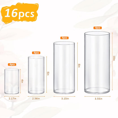 48 Pack Glass Cylinder Vases 4,6,8,10 Inch Tall Clear Flower Vase Hurricane Floating Candle Holder for Table Centerpiece Wedding Home Decor