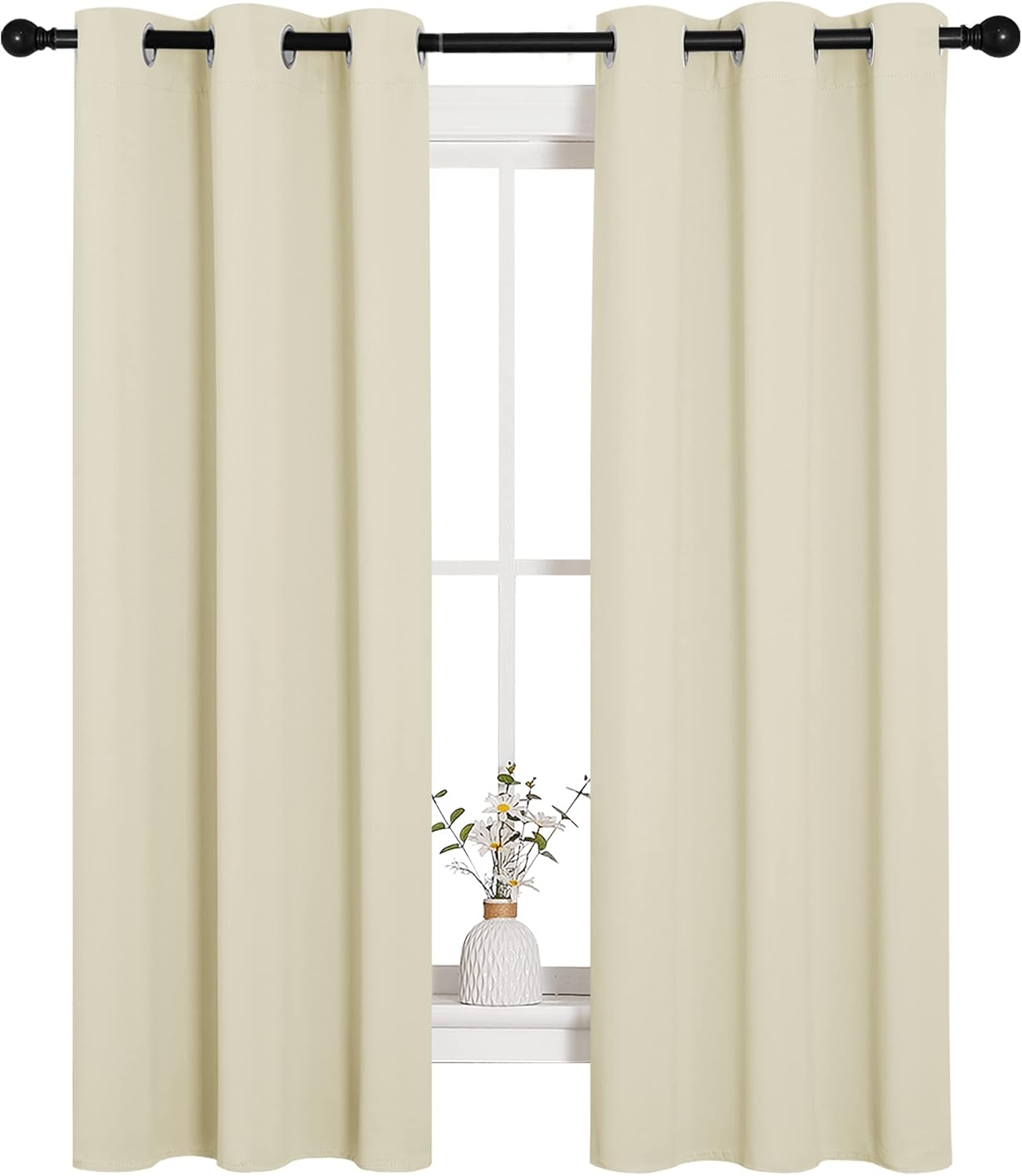 NICETOWN Halloween Pitch Black Solid Thermal Insulated Grommet Blackout Curtains/Drapes for Bedroom Window (2 Panels, 42 inches Wide by 63 inches Long, Black) - Colors C