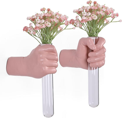 2 Pieces Wall Sculptures, Hands Vase Home Decor, Wall Mount Art Sculpture, Unique Wall Art Statue, Funky Flower Vase Decorations, Modern Eclectic Hanging Decor,Hands Statue (Black)
