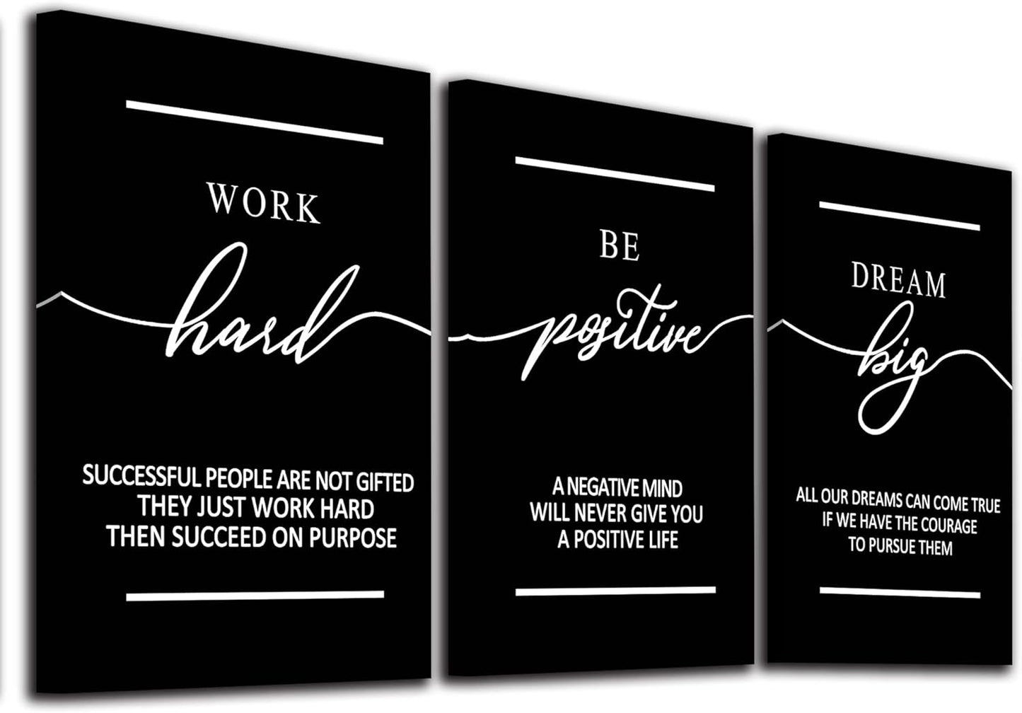 Inspirational Canvas Painting Wall Art -EPHANY ART,Mindset Quotes Prints, Success Framed Entrepreneur Poster Positive Quotes Wall Poster for Home Office Workplace (M-3pcs,12x16inchx3pcs)