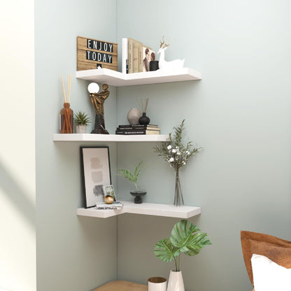 NATURE'S SOURCE Floating Corner Shelves with Invisible Brackets Set of 3, Corner Shelves Wall Mounted, for Home Bedroom Bathroom Kitchen Living Room Office- 16.1" x 11.5" (Pure White)