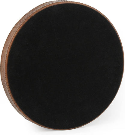 HofferRuffer Round Serving Tray 20'', Elegant Faux Leather Circle Ottoman Table Tray, Serve Tea Coffee Breakfast in Bedroom Living Room Kitchen (Brown)