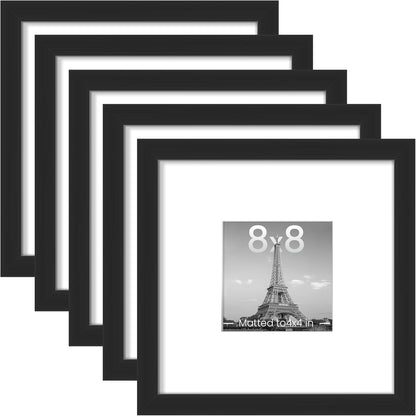 upsimples 11x14 Picture Frame Set of 5, Display Pictures 8x10 with Mat or 11x14 Without Mat, Wall Gallery Photo Frames, Black