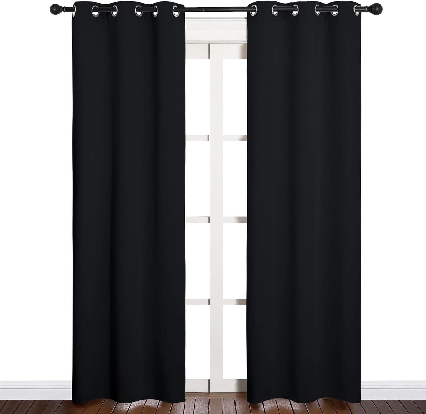 NICETOWN Halloween Pitch Black Solid Thermal Insulated Grommet Blackout Curtains/Drapes for Bedroom Window (2 Panels, 42 inches Wide by 63 inches Long, Black) - Colors E