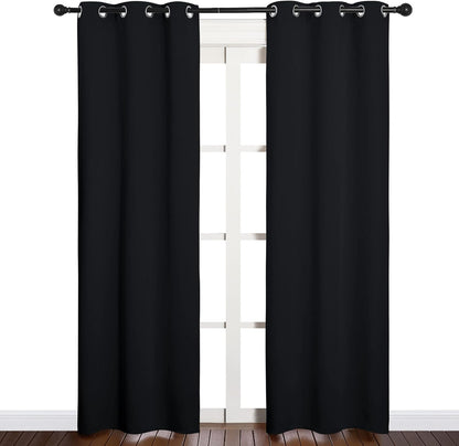 NICETOWN Halloween Pitch Black Solid Thermal Insulated Grommet Blackout Curtains/Drapes for Bedroom Window (2 Panels, 42 inches Wide by 63 inches Long, Black) - Colors E