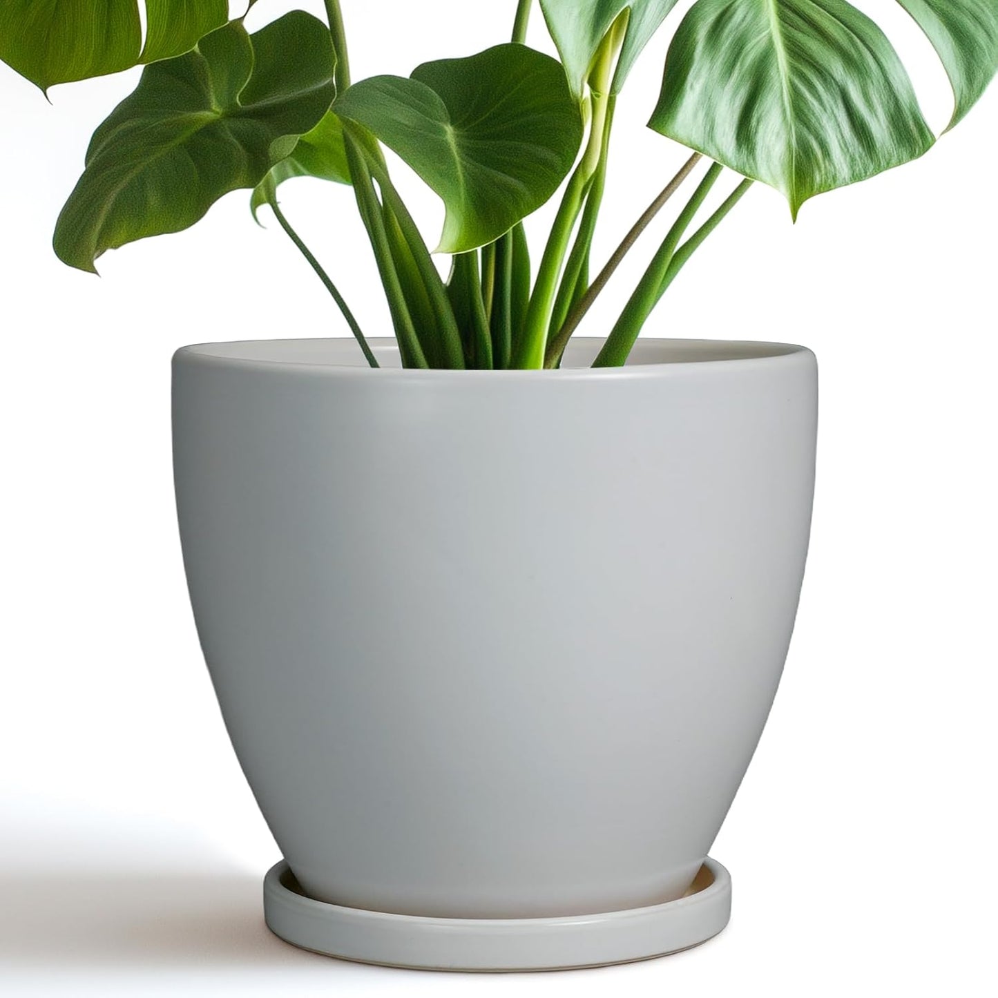 10 Inch Ceramic Planter Pot Round Plant Pot for Indoor Plants Outdoor Large Flower Pot with Drainage Hole and Saucer Blue