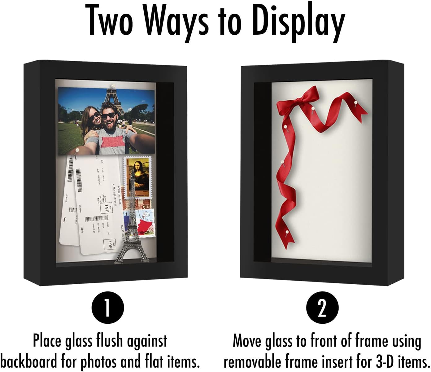 Americanflat 12x16 Shadow Box Frame with Polished Plexiglass - Silhouette Collection - Large Shadow Box Display Case for Tabletop and Wall Display - Black with Soft Felt Back
