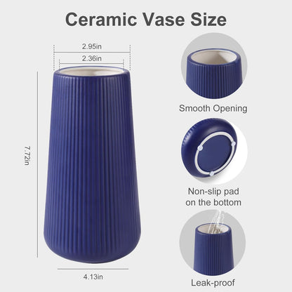 White Ceramic Vase, GUKJOB Small Cute Flower Vase for Pampas Grass, Home, Living Room, Dining Table, Farmhouse, Office Decor, Bedroom, Table, and Kitchen Shelf (White)
