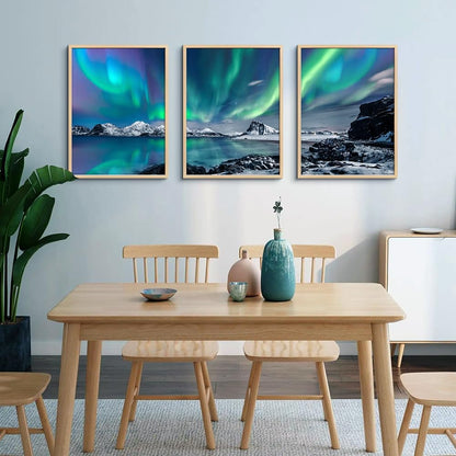 MHARTK66 Wall Art for Bedroom Wall Decor for Living Room Office Decor Abstract Mountain Aurora Landscape Painting 3 Piece Scenic Framed Canvas Art Prints Ready to Hang Kitchen Wall Pictures Home Decor