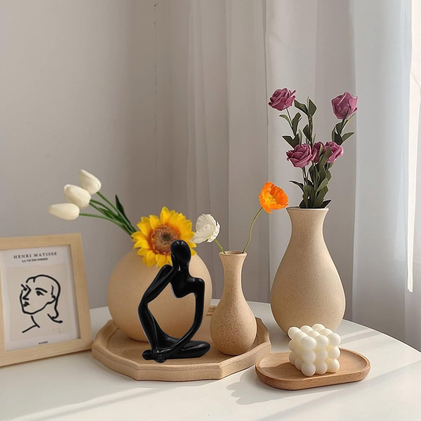 Thinker Statues And Sculptures, Sandstone Resin Thinker Statue Ornaments, Abstract Style Sculptures, Housewarming Gifts, Housewarming Decorations, Living Room Dining Desk Decorations (Right, Small)
