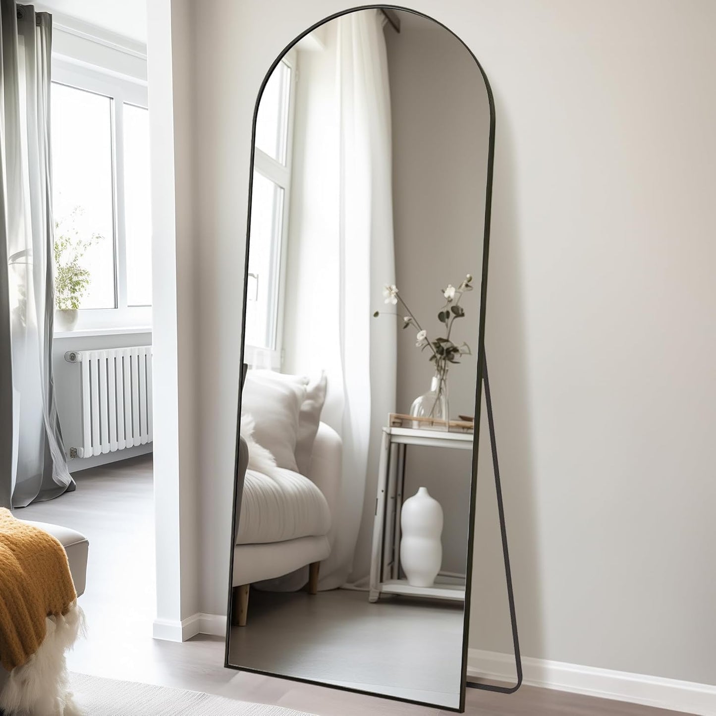 Dewfig Arched Full Length Mirror, 76"x34" Large Floor Mirror, Full Body Mirrors for Leaning or Hanging, Standing Mirrors for Bedroom, Living Room,Dressing Room, Aluminum Alloy Frame, Black