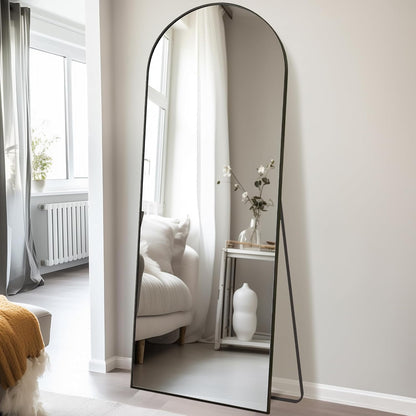 Dewfig Arched Full Length Mirror, 76"x34" Large Floor Mirror, Full Body Mirrors for Leaning or Hanging, Standing Mirrors for Bedroom, Living Room,Dressing Room, Aluminum Alloy Frame, Black
