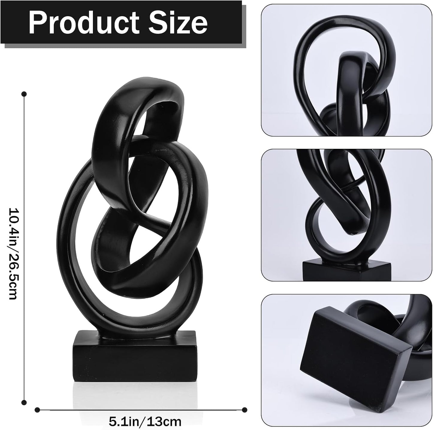 DOVDOV Abstract Black Knot Sculpture, Geometric Decor, Black Decorative Piece for Living Room Coffee Table or Bookshelf Top, Office Coffee Table or Entryway Console Decor.