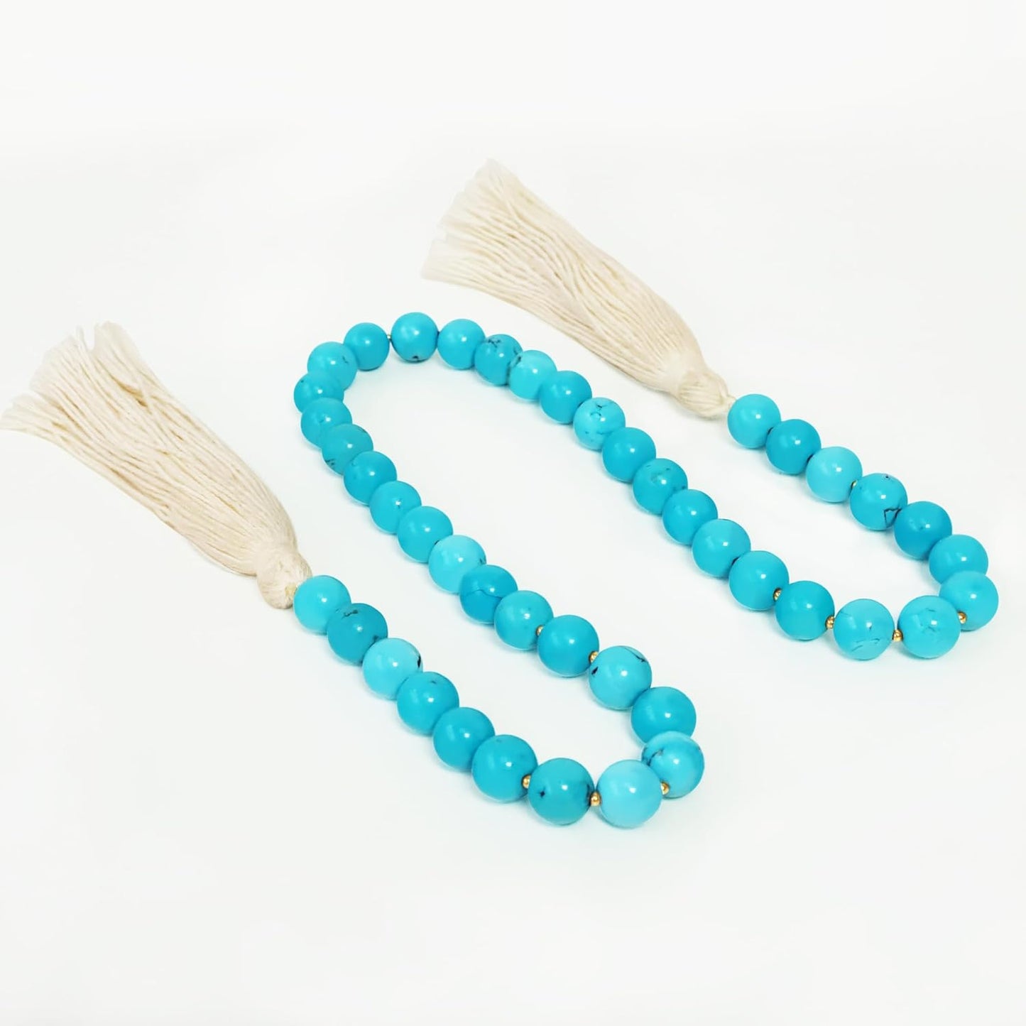 Gemstone Bead Garland with Tassel,31inch Farmhouse Rustic Country Table Decor Prayer Healing Beads Boho Wall Shelf Hanging Decoration (Turquoise Ball)