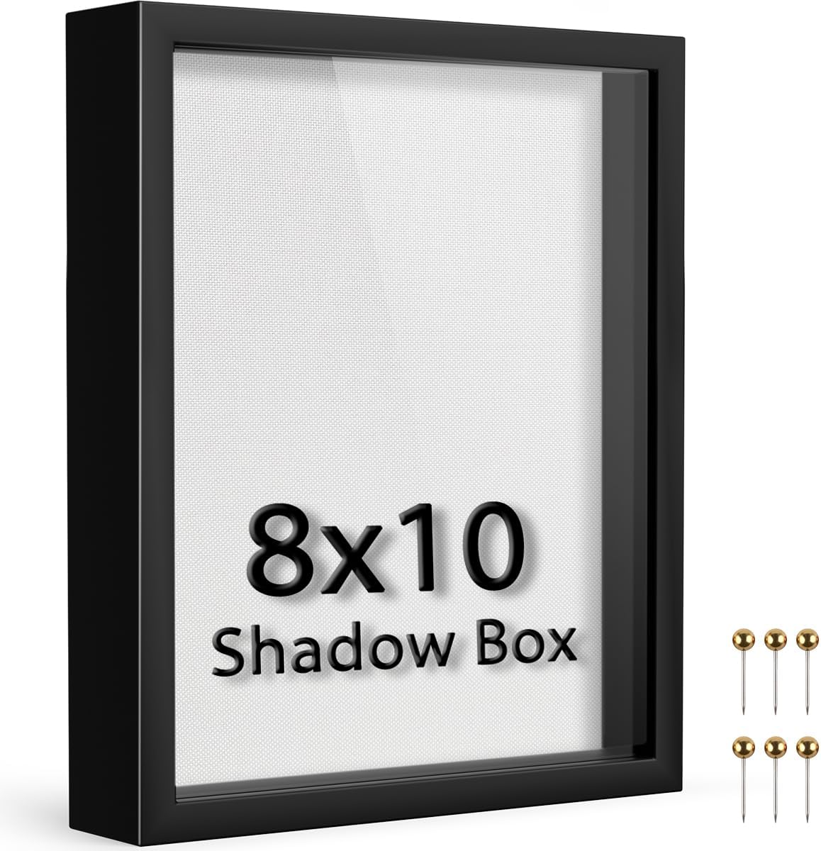 8x10 Shadow Box Frame | Soft Linen Back & Push Pins Included, Polystyrene Glass Memory Display Case for Flowers, Tickets & Cherished 3D Items, Black