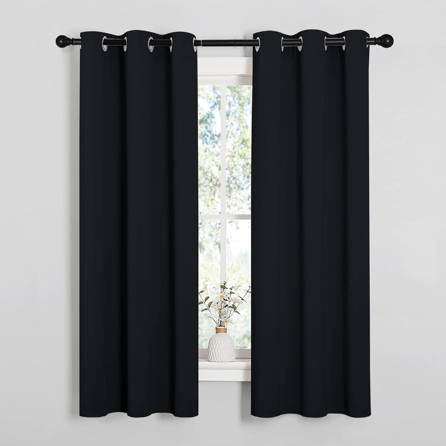 NICETOWN Halloween Pitch Black Solid Thermal Insulated Grommet Blackout Curtains/Drapes for Bedroom Window (2 Panels, 42 inches Wide by 63 inches Long, Black) - Colors E