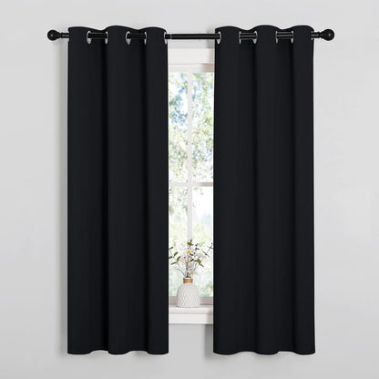 NICETOWN Halloween Pitch Black Solid Thermal Insulated Grommet Blackout Curtains/Drapes for Bedroom Window (2 Panels, 42 inches Wide by 63 inches Long, Black) - Colors E
