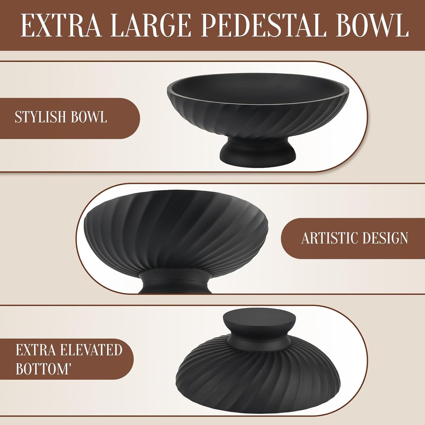 Deobath Large Resin Pedestal Decorative Bowl - Modern Handicraft Bowls for Home Decor - Fruit Bowl for Kitchen Counter - Key Bowl for Entryway Table,Artificial Stone Beige