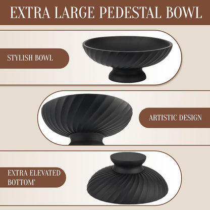 Deobath Large Resin Pedestal Decorative Bowl - Modern Handicraft Bowls for Home Decor - Fruit Bowl for Kitchen Counter - Key Bowl for Entryway Table,Artificial Stone Beige