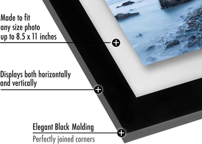 Americanflat 8.5x11 Floating Picture Frame with Polished Crystal-Clear Glass - Set of 2 - Use as 5x7 Frame or Display 4x6 Photo - Signature Float Collection - Photo Frames for Wall Display - Black