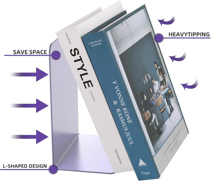 Book Ends, 2 Pieces Metal Bookend for Shelves, Bookends for Heavy Books, Book Holders for Shelves, Desk Organizers, Book Dividers for Office, School, Bookstore, Home