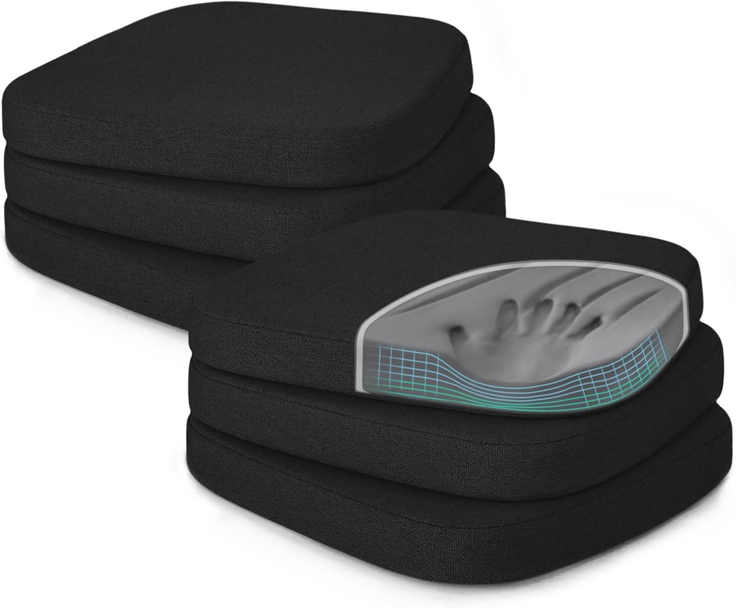Shinnwa Dining Chair Pads, Patented Design Memory Foam Kitchen Chair Cushions with Ties and Washable Cover, 17" x 16" x 2", Black