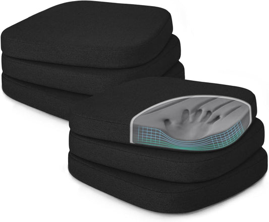 Shinnwa Dining Chair Pads, Patented Design Memory Foam Kitchen Chair Cushions with Ties and Washable Cover, 17" x 16" x 2", Black