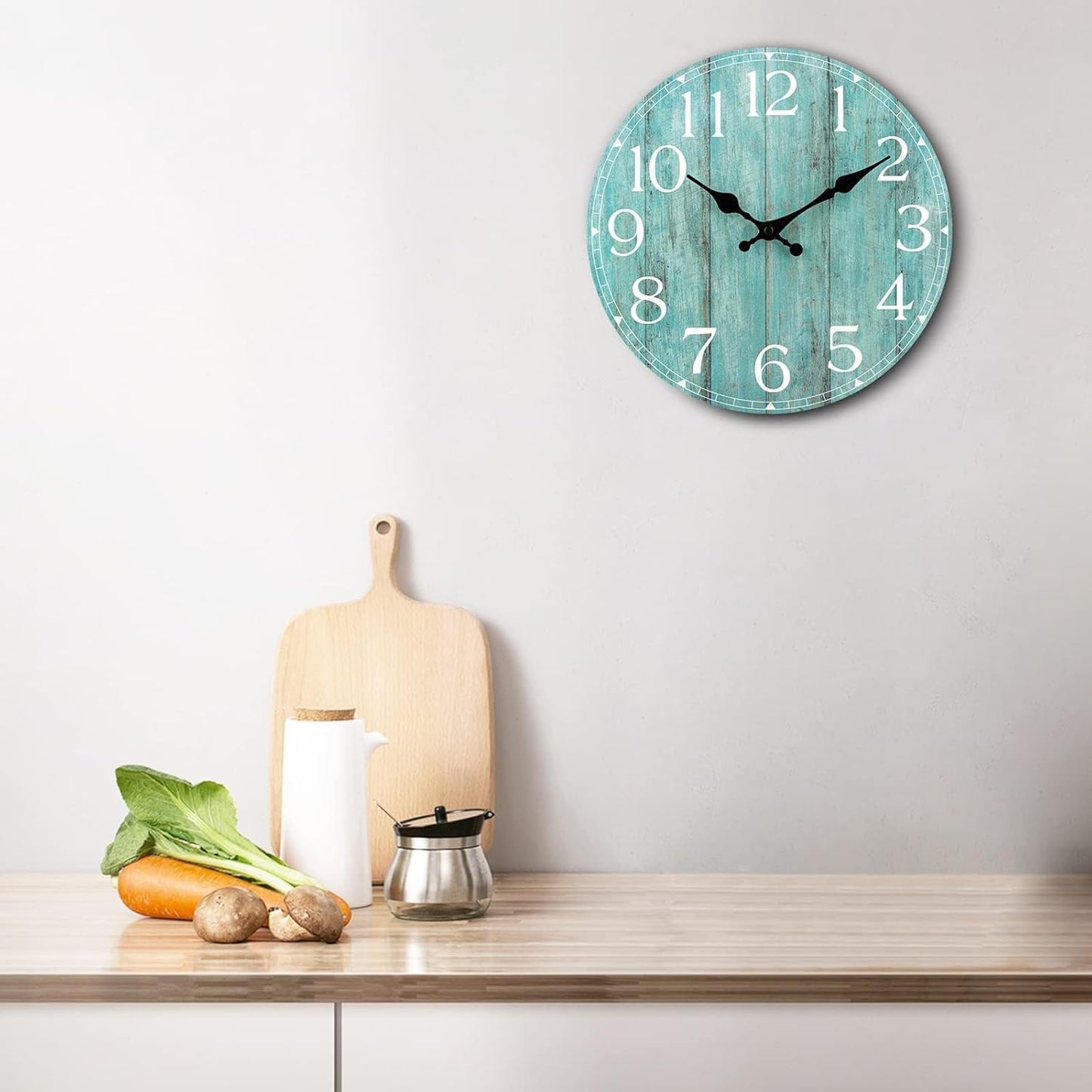 Wall Clock, Rustic Wall Clocks Battery Operated Silent Non Ticking, Country Round Wooden Clocks Farmhous Wall Decorative for Kitchen, Bathroom, Living Room (Gray 8 Inch)
