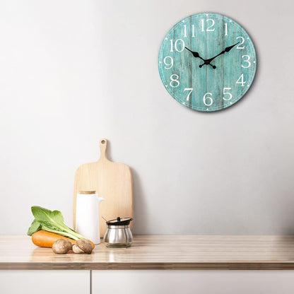 Wall Clock, Rustic Wall Clocks Battery Operated Silent Non Ticking, Country Round Wooden Clocks Farmhous Wall Decorative for Kitchen, Bathroom, Living Room (Gray 8 Inch)