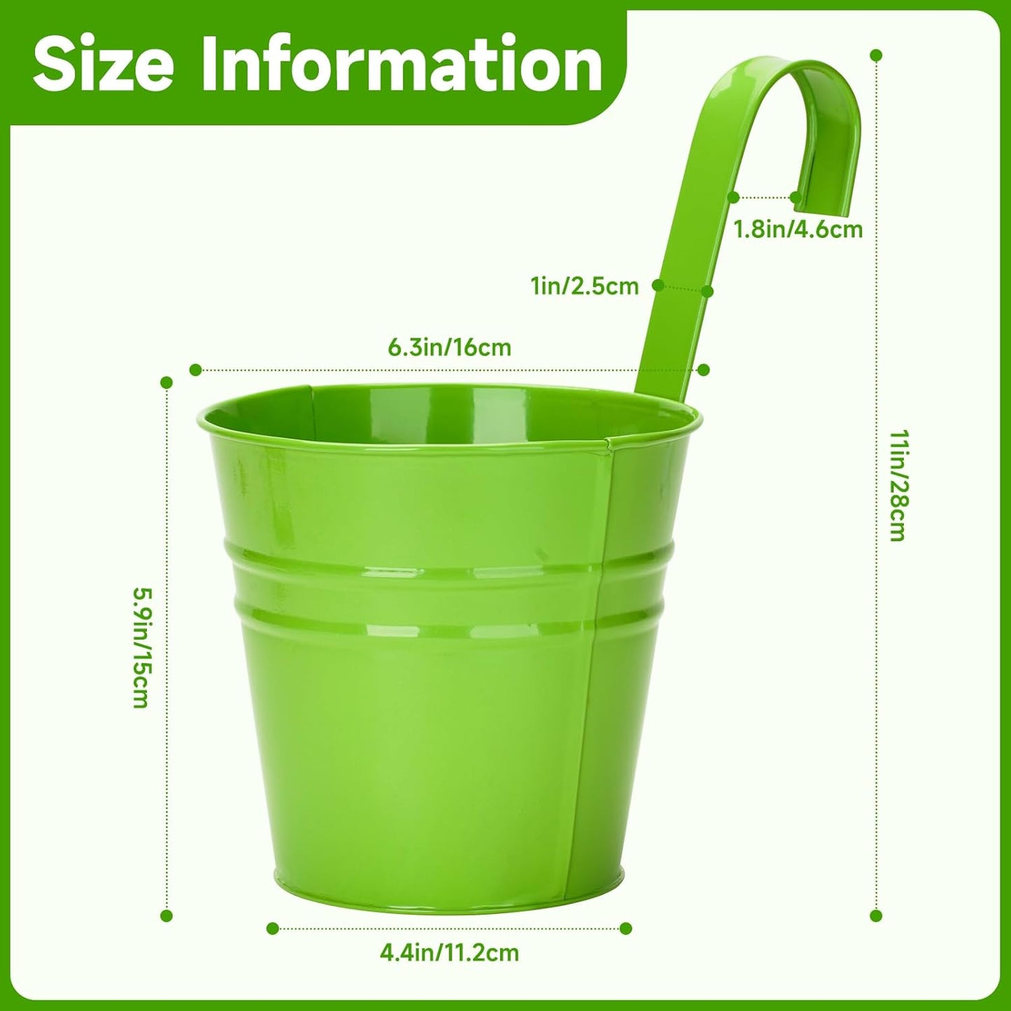 KINGLAKE Flower Pots,10 Pcs Metal Iron Hanging Flower Plant Pots Balcony Garden Plant Planter Baskets Fence Bucket Pot 4'' Flower Holders with Detachable Hook