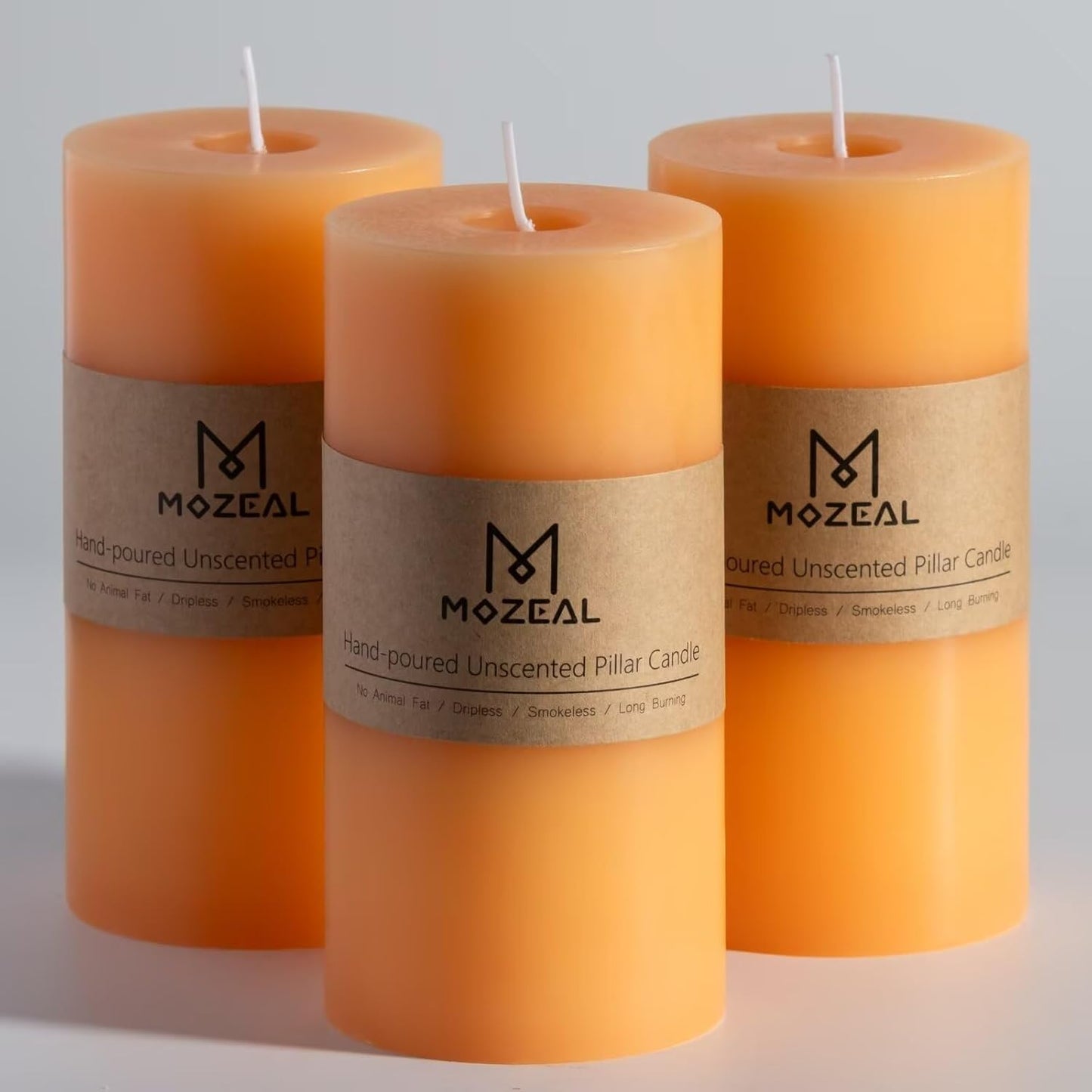 MOZEAL 3" x 4" Hand-Poured Unscented Candle,Dripless Pillar Candle Set of 3,Long Clean Burning,Approx 72 Hours Burn Time,Rustic Country Style,Wedding,Dinner,Christmas and Home Decor,White