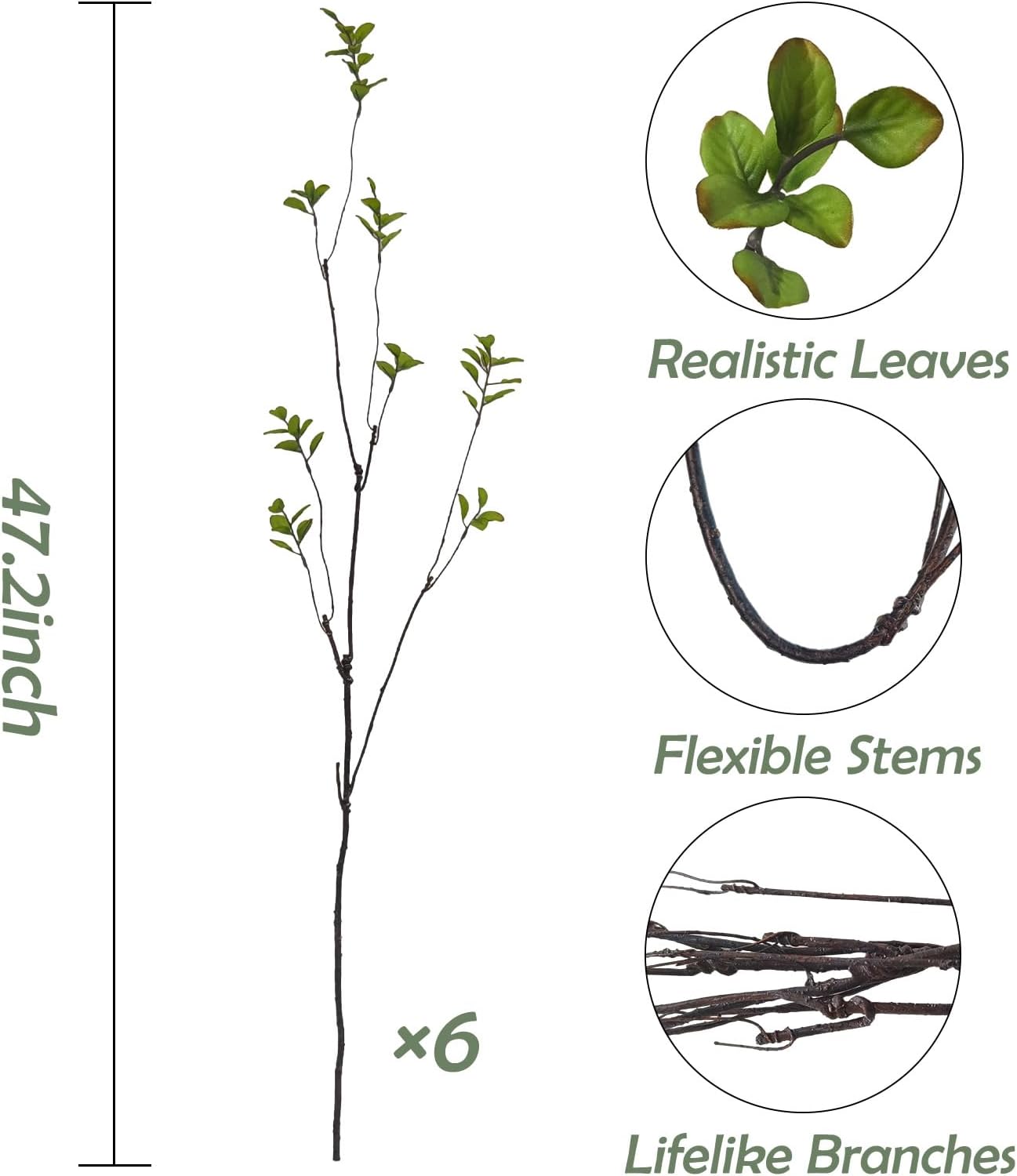 4 Pcs Artificial Ficus Branches Faux Eucalyptus Stems, 47.2 Inch Fake Greenery Stems Artificial Plants for Vase Filler Decoration, Fake Leaves Branches Centerpieces Decor