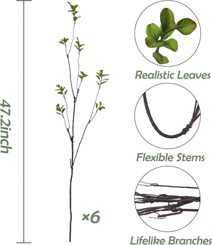 4 Pcs Artificial Ficus Branches Faux Eucalyptus Stems, 47.2 Inch Fake Greenery Stems Artificial Plants for Vase Filler Decoration, Fake Leaves Branches Centerpieces Decor