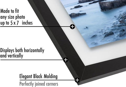Americanflat 8x10 Floating Picture Frame with Polished Crystal-Clear Glass - Use as 5x7 Picture Frame or Display 4x6 Photo - Signature Float Collection - Photo Frames for Tabletop or Wall - Black