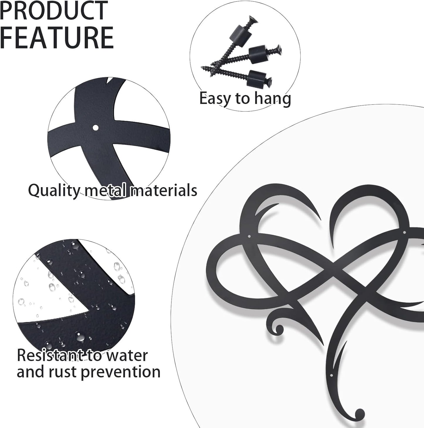 OYEFLY Infinity Heart Metal Wall Decor,Infinity Heart Wall Decor for Room Living,Wedding Decor (Black, style3 11.4 x 10.7in)