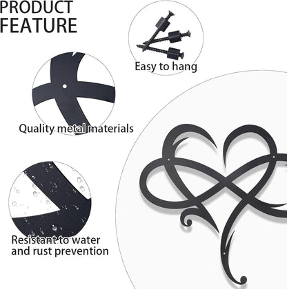 OYEFLY Infinity Heart Metal Wall Decor,Infinity Heart Wall Decor for Room Living,Wedding Decor (Black, style3 11.4 x 10.7in)