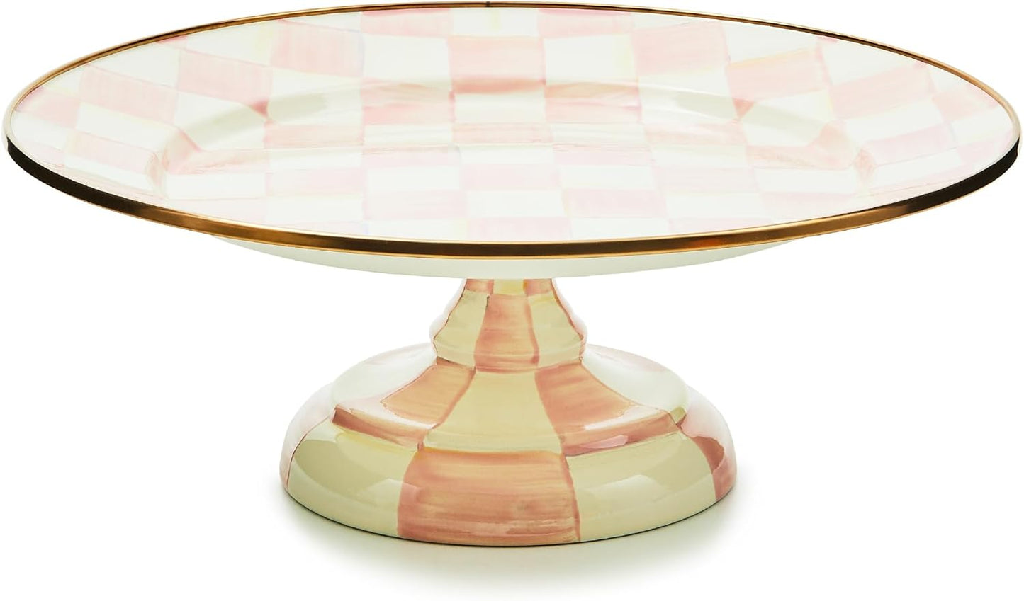 MACKENZIE-CHILDS Enamel Pedestal Serving Platter, Decorative Serving Dish for Food, Small, Black-and-White Courtly Check