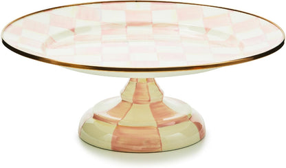 MACKENZIE-CHILDS Enamel Pedestal Serving Platter, Decorative Serving Dish for Food, Small, Black-and-White Courtly Check